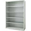 Schäfer Shop Genius Armoire à étagères FS, acier, avec trous d'aération, L 1343 x P 520 x H 1950 mm, 5 HC, gris clair, jusqu'à 750 kg 