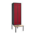 Schäfer Shop Genius Armoire à linge avec banquette, 2 compartiments, largeur de compartiment 300 mm, verrou de sécurité, anthracite/rouge rubis