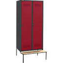 Schäfer Shop Genius Armoire à linge avec banquette, 2 compartiments, largeur de compartiment 400 mm, verrou de sécurité, anthracite/rouge rubis