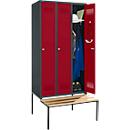 Schäfer Shop Genius Armoire à linge avec banquette, 3 compartiments, largeur de compartiment 300 mm, serrure à cylindre, anthracite/rouge rubis