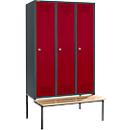 Schäfer Shop Genius Armoire à linge avec banquette, 3 compartiments, largeur de compartiment 400 mm, serrure à cylindre, anthracite/rouge rubis