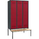 Schäfer Shop Genius Armoire à linge avec banquette, 3 compartiments, largeur de compartiment 400 mm, verrou de sécurité, anthracite/rouge rubis