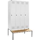 Schäfer Shop Genius Armoire à linge avec banquette, 4 compartiments, largeur de compartiment 300 mm, serrure à cylindre, gris clair/gris clair