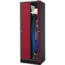 Schäfer Shop Genius Armoire à linge avec base, 2 compartiments, largeur de compartiment 300 mm, serrure à cylindre, anthracite/rouge rubis