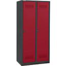 Schäfer Shop Genius Armoire à linge avec base, 2 compartiments, largeur de compartiment 400 mm, verrou de sécurité, anthracite/rouge rubis