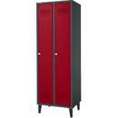 Schäfer Shop Genius Armoire à linge avec pieds, 2 compartiments, largeur de compartiment 300 mm, serrure à cylindre, anthracite/rouge rubis
