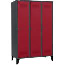 Schäfer Shop Genius Armoire à linge avec pieds, 3 compartiments, largeur de compartiment 400 mm, verrou de sécurité, anthracite/rouge rubis