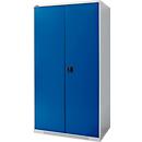 Schäfer Shop Genius Armoire à portes battantes FS, acier, avec trous d'aération, L 1055 x P 620 x H 1950 mm, 5 HC, alu blanc/bleu gentiane, jusqu'à 500 kg 