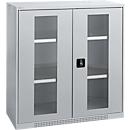 Schäfer Shop Genius Armoire à portes battantes FS, acier, fenêtre, trous d'aération, L 1055 x P 520 x H 1105 mm, 3 HC, alu blanc/alu blanc, jusqu'à 300 kg