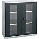 Schäfer Shop Genius Armoire à portes battantes FS, acier, fenêtre, trous d'aération, L 1055 x P 520 x H 1105 mm, 3 HC, alu blanc/gris anthracite, jusqu'à 300 kg