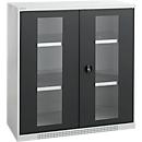 Schäfer Shop Genius Armoire à portes battantes FS, acier, fenêtre, trous d'aération, L 1055 x P 520 x H 1105 mm, 3 HC, gris clair/gris anthracite, jusqu'à 300 kg