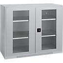 Schäfer Shop Genius Armoire à portes battantes FS, acier, fenêtre, trous d'aération, L 1343 x P 520 x H 1105 mm, 3 HC, alu blanc/alu blanc, jusqu'à 450 kg