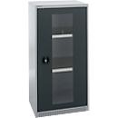 Schäfer Shop Genius Armoire à portes battantes FS, acier, fenêtre, trous d'aération, L 545 x P 520 x H 1105 mm, 3 HC, alu blanc/gris anthracite, jusqu'à 150 kg