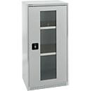 Schäfer Shop Genius Armoire à portes battantes FS, acier, fenêtre, trous d'aération, L 545 x P 520 x H 1105 mm, 3 HC, gris clair/gris clair, jusqu'à 150 kg