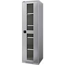 Schäfer Shop Genius Armoire à portes battantes FS, acier, fenêtre, trous d'aération, L 545 x P 620 x H 1950 mm, 5 HC, alu blanc/alu blanc, jusqu'à 250 kg