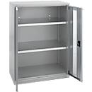 Schäfer Shop Genius Armoire à portes battantes FS, acier, fenêtre, trous d'aération, L 810 x P 520 x H 1105 mm, 3 HC, alu blanc/alu blanc, jusqu'à 180 kg