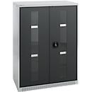 Schäfer Shop Genius Armoire à portes battantes FS, acier, fenêtre, trous d'aération, L 810 x P 520 x H 1105 mm, 3 HC, alu blanc/gris anthracite, jusqu'à 180 kg