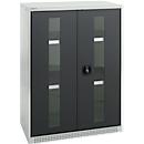 Schäfer Shop Genius Armoire à portes battantes FS, acier, fenêtre, trous d'aération, L 810 x P 520 x H 1105 mm, 3 HC, gris clair/gris anthracite, jusqu'à 180 kg