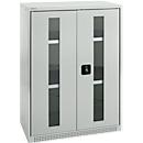Schäfer Shop Genius Armoire à portes battantes FS, acier, fenêtre, trous d'aération, L 810 x P 520 x H 1105 mm, 3 HC, gris clair/gris clair, jusqu'à 180 kg