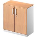 Schäfer Shop Genius Armoire à portes battantes TETRIS SOLID, 2 HC, l. 800 mm, verrouillable, avec plateau de finition, coloris hêtre/alu blanc 