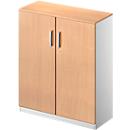 Schäfer Shop Genius Armoire à portes battantes TETRIS SOLID, 3 HC, l. 800 mm, verrouillable, avec plateau de finition, coloris hêtre/alu blanc 
