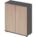 Schäfer Shop Genius Armoire à portes battantes TETRIS WOOD, 3 HC, hauteur incl. patins, L 1000 mm, graphite/chêne