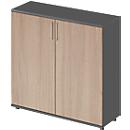 Schäfer Shop Genius Armoire à portes battantes TETRIS WOOD, 3 HC, hauteur incl. patins, L 1200 mm, graphite/chêne
