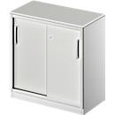 Schäfer Shop Genius Armoire à portes coulissantes TETRIS SOLID, 2 HC, l. 800 mm, avec plateau de finition de 19 mm, gris clair/alu blanc