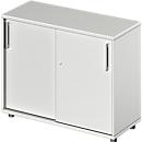 Schäfer Shop Genius Armoire à portes coulissantes TETRIS WOOD, 2 HC, l. 1000 x P 421 x H 800 mm, hauteur avec patins inclus, gris clair