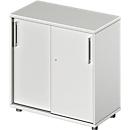Schäfer Shop Genius Armoire à portes coulissantes TETRIS WOOD, 2 HC, l. 800 x P 421 x H 800 mm, hauteur avec patins inclus, gris clair