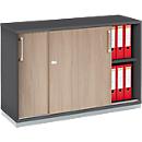 Schäfer Shop Genius Armoire à portes coulissantes TETRIS WOOD, 2 HC, socle en acier inclus, L 1200 x P 421 x H 800 mm, graphite/chêne