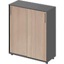 Schäfer Shop Genius Armoire à portes coulissantes TETRIS WOOD, 3 HC, L 1000 mm, hauteur incl. patins, graphite/chêne