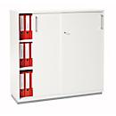 Schäfer Shop Genius Armoire à portes coulissantes TETRIS WOOD, 3 HC, l. 1200 mm, avec socle en acier, blanc 