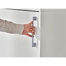 Schäfer Shop Genius Armoire à portes coulissantes TETRIS WOOD, 3 HC, l. 1200 mm, avec socle en acier, gris clair 