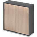 Schäfer Shop Genius Armoire à portes coulissantes TETRIS WOOD, 3 HC, L 1200 mm, socle en acier inclus, graphite/chêne