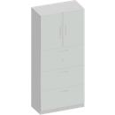 Schäfer Shop Genius Armoire combinée TETRIS SOLID, 1 étagère derrière 2 portes + 3 tiroirs à DS, l. 800 x P 413 x H 2143 mm, gris clair/alu blanc