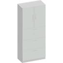 Schäfer Shop Genius Armoire combinée TETRIS SOLID, 2 étagères derrière 2 portes + 3 tiroirs à DS, l. 800 x P 413 x H 2239 mm, gris clair/alu blanc