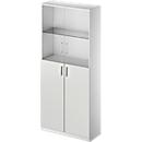 Schäfer Shop Genius Armoire combinée TETRIS SOLID, 6 HC, portes battantes en verre, l. 1000 mm, verrouillable, verre/gris clair/alu blanc