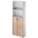 Schäfer Shop Genius Armoire combinée TETRIS SOLID, 6 HC, portes battantes en verre, l. 800 mm, verrouillable, coloris verre/hêtre/alu blanc