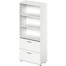 Schäfer Shop Genius Armoire combinée TETRIS WOOD, 5 HC, H 1910 mm, 2 tiroirs à dossiers suspendus, hauteur (patins inclus), blanc