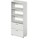 Schäfer Shop Genius Armoire combinée TETRIS WOOD, 5 HC, H 1910 mm, 2 tiroirs à dossiers suspendus, hauteur (patins inclus), gris clair
