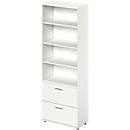 Schäfer Shop Genius Armoire combinée TETRIS WOOD, 6 HC, H 2270 mm, 2 tiroirs à dossiers suspendus, hauteur (patins inclus), blanc