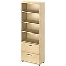 Schäfer Shop Genius Armoire combinée TETRIS WOOD, 6 HC, H 2270 mm, 2 tiroirs à dossiers suspendus, hauteur (patins inclus), coloris érable