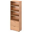 Schäfer Shop Genius Armoire combinée TETRIS WOOD, 6 HC, H 2270 mm, 2 tiroirs à dossiers suspendus, hauteur (patins inclus), coloris hêtre