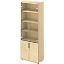 Schäfer Shop Genius Armoire combinée TETRIS WOOD, 6 HC, H 2270 mm Portes vitrées et battantes, hauteur y compris patins, décor érable