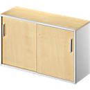 Schäfer Shop Genius Armoire d'appoint TETRIS SOLID, 2 HC, à la hauteur de bureau, l. 1200 mm, plateau de finition de 25 mm, érable/alu blanc