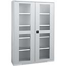 Schäfer Shop Genius Armoire en acier FS, en tôle d'acier, avec fenêtre d'inspection, trous de ventilation, L 1343 x P 520 x H 1950 mm, 5 HC, jusqu'à 750 kg, alu blanc/alu blanc