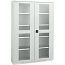 Schäfer Shop Genius Armoire en acier FS, en tôle d'acier, avec fenêtre d'inspection, trous de ventilation, L 1343 x P 520 x H 1950 mm, 5 HC, jusqu'à 750 kg, gris clair/gris clair