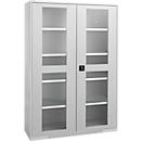 Schäfer Shop Genius Armoire en acier FS, en tôle d'acier, avec fenêtre d'inspection, trous de ventilation, L 1343 x P 620 x H 1950 mm, 5 HC, jusqu'à 750 kg, alu blanc/alu blanc