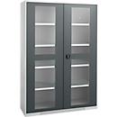 Schäfer Shop Genius Armoire en acier FS, en tôle d'acier, avec fenêtre d'inspection, trous de ventilation, L 1343 x P 620 x H 1950 mm, 5 HC, jusqu'à 750 kg, alu blanc/gris clair